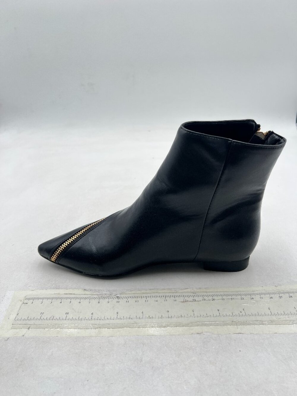 Black Women Comfy Western Flat Ankle Boots Low Heel Pointed Toe Side Zipper Boot